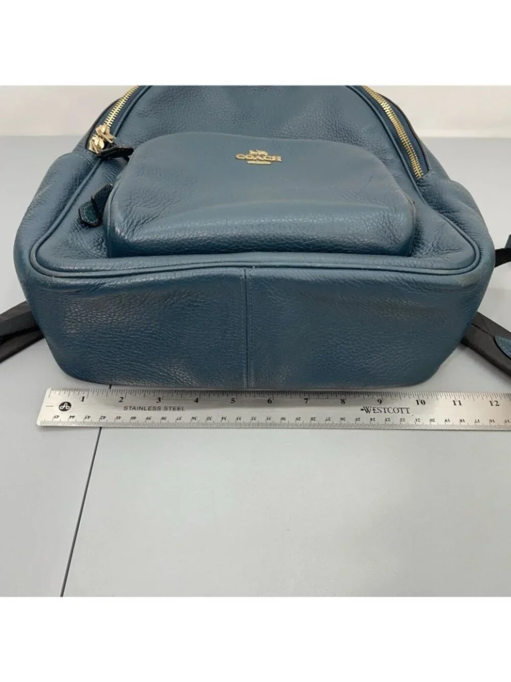 Coach Court Backpack Bag Pebbled Leather Zip 5666 Teal Green